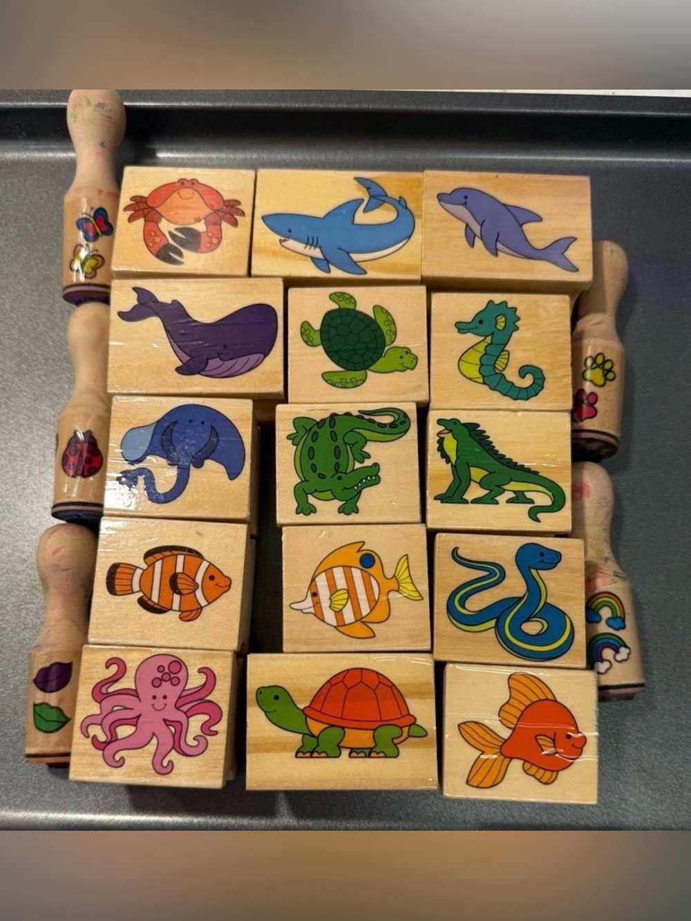 Wooden Sea Animal Rubber Stamp Lot Of 20
Kids Craft Fish Octopus Dolphin